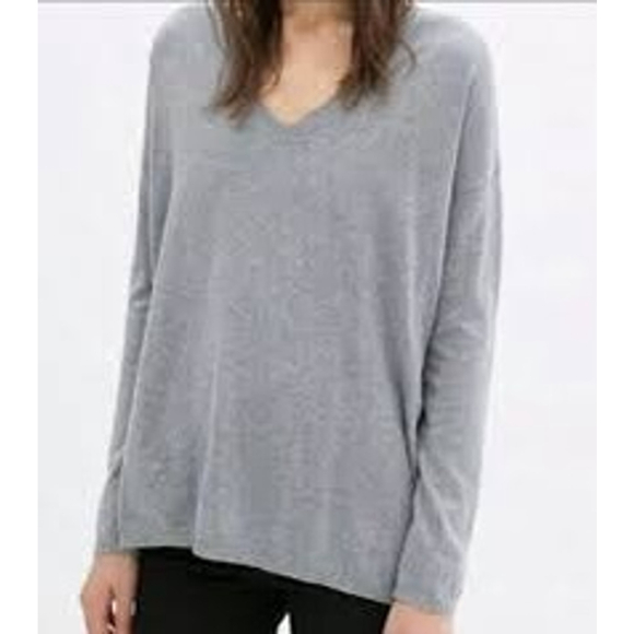 Zara V-Neck Long Sleeve Top Sweater Size XL Light Gray - Picture 1 of 6